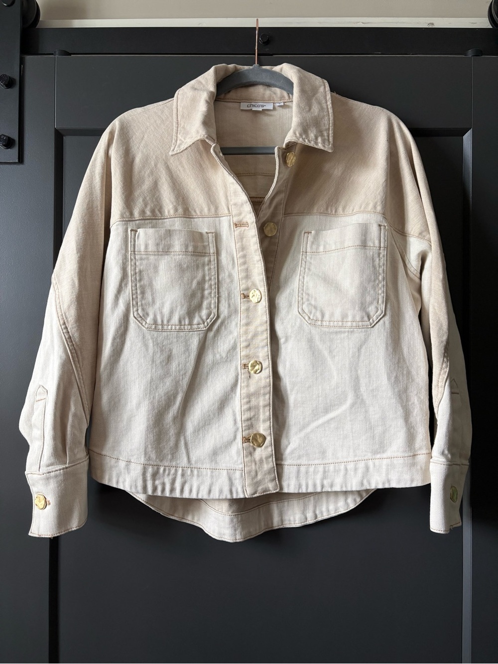 Chico's Cream Two-Tone Neutral Denim Jacket